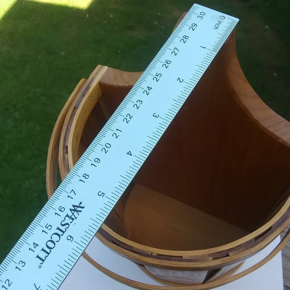 VTG hand crafted artist signed wood half bucket with handle primitive farmhouse